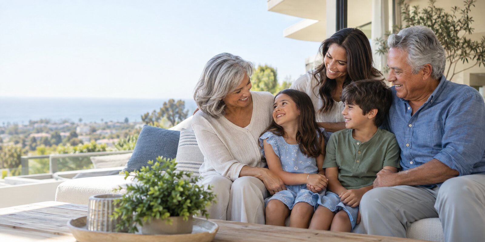 A multigenerational family spending time together at home